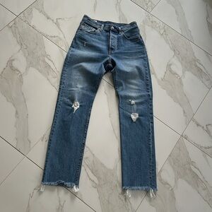 Vintage LEVIS 501 jeans Levi’s jeans distressed frayed hem size 28 x 30 blue